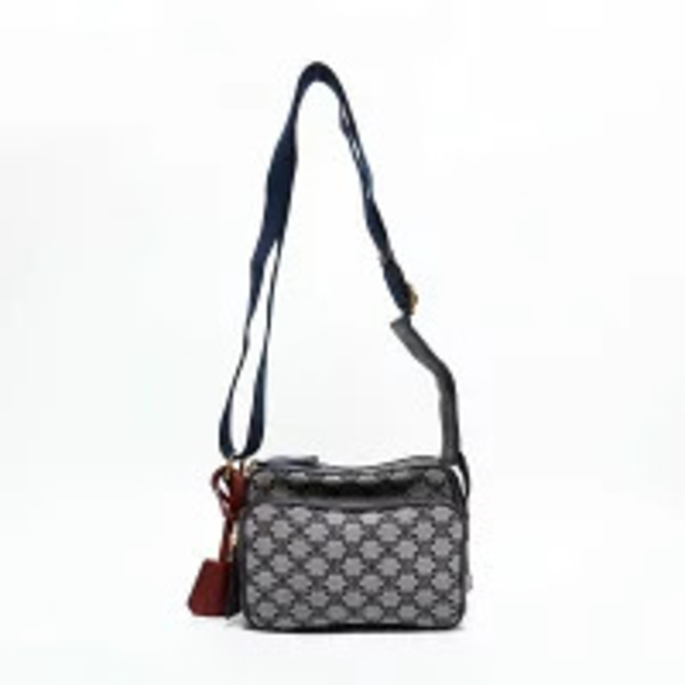 Celine Blue Macadam Camera Canvas Bag Shoulder Navy